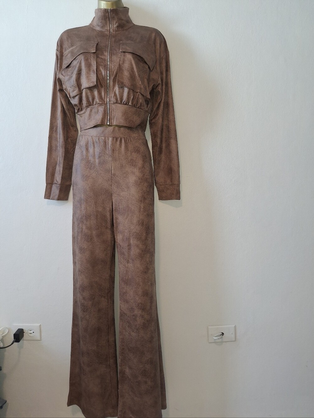 Brown Faux-Leather Two-Piece Set